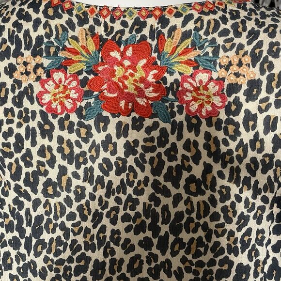 Thml Leopard Floral Embroiderd Flutter Sleeve Knee Length Dress Women's Size M - Picture 7 of 16